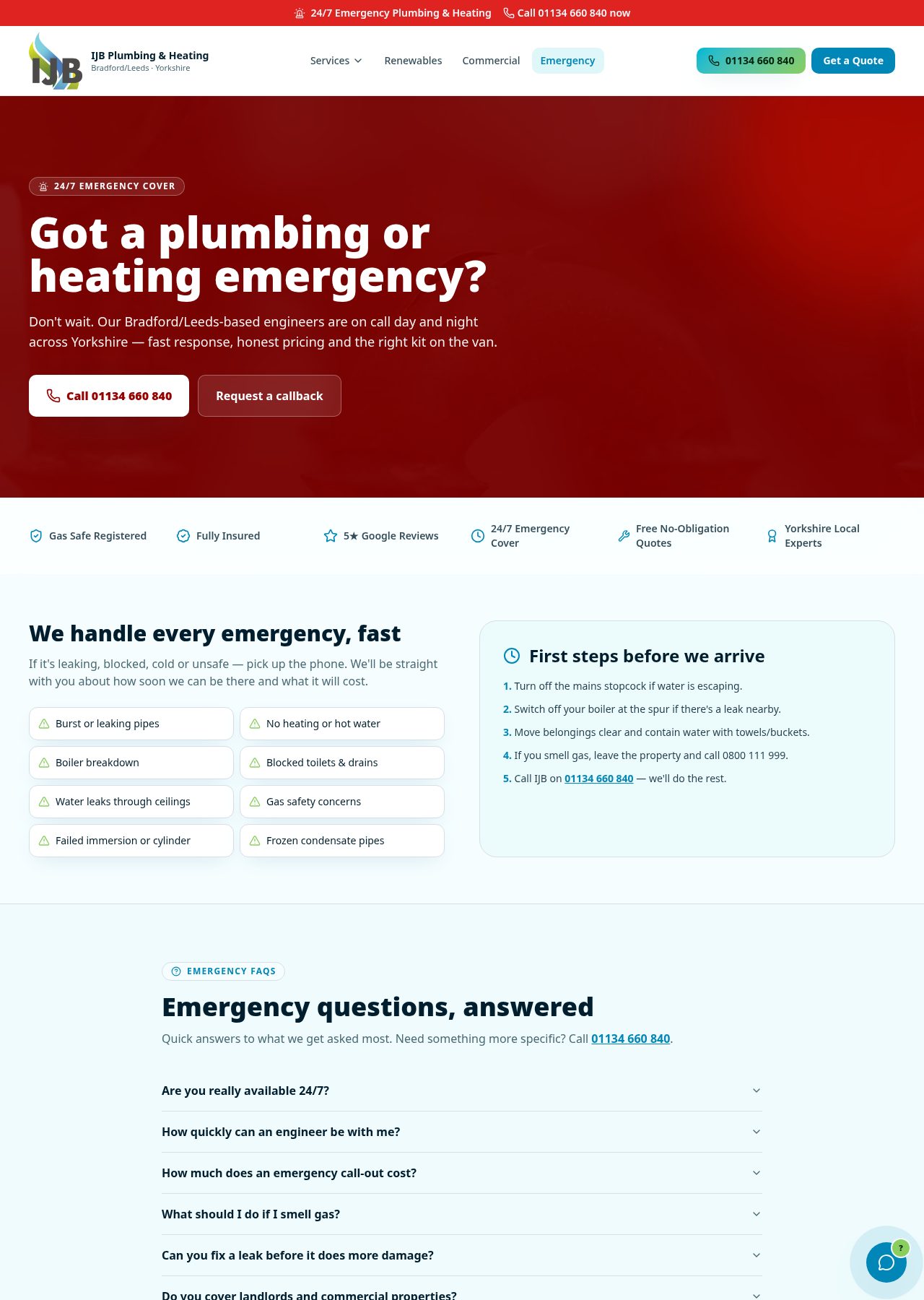 IJB 24 hour emergency plumbing and heating page