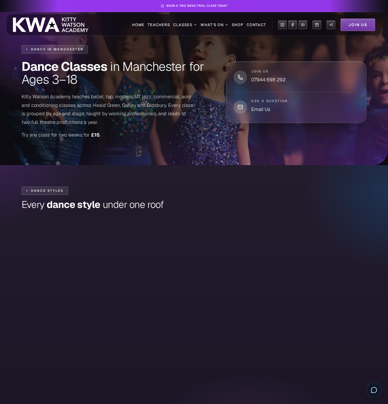 Dance classes Manchester landing page targeting local search for dance lessons