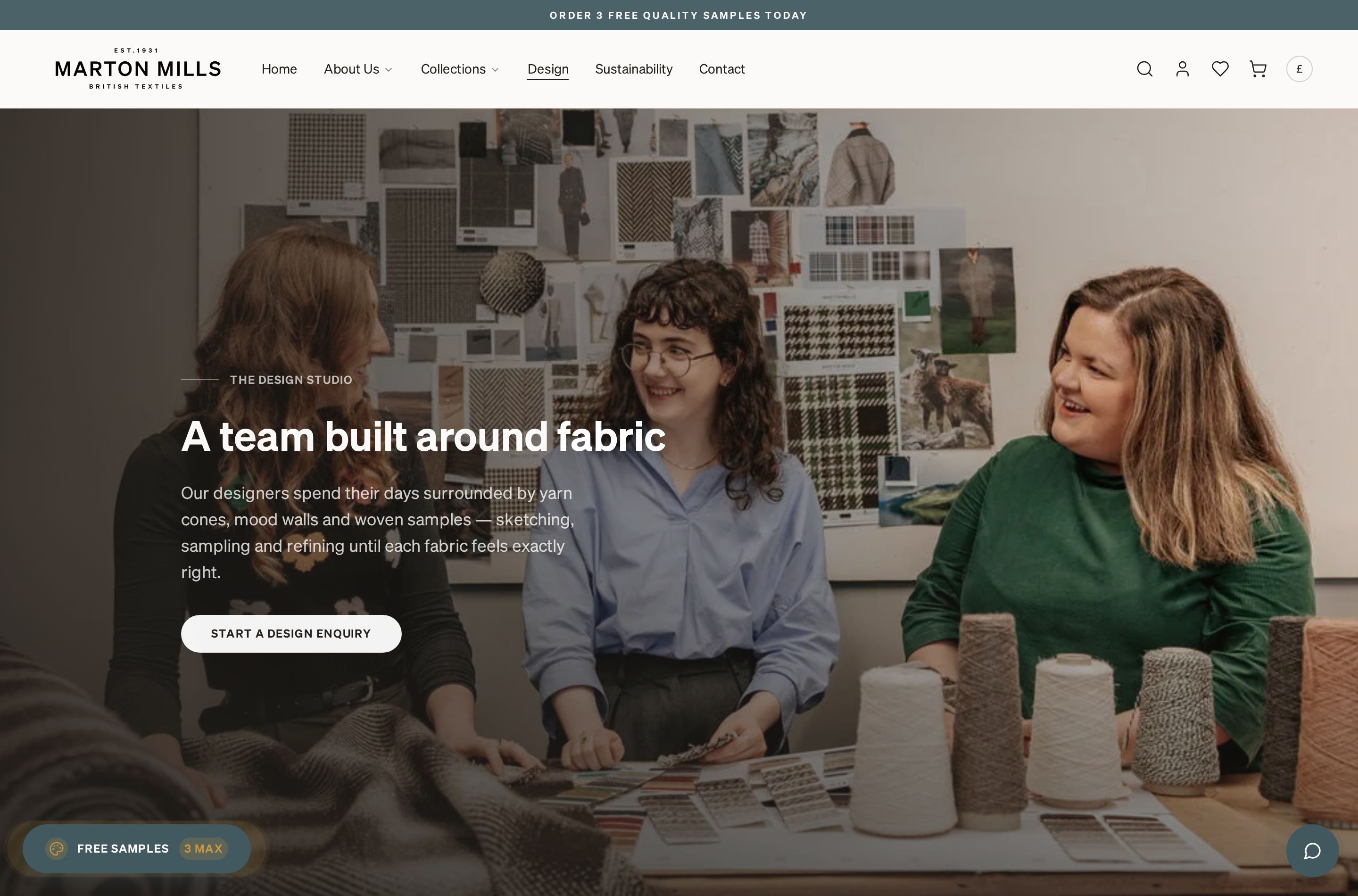 Marton Mills bespoke design service page explaining custom cloth development