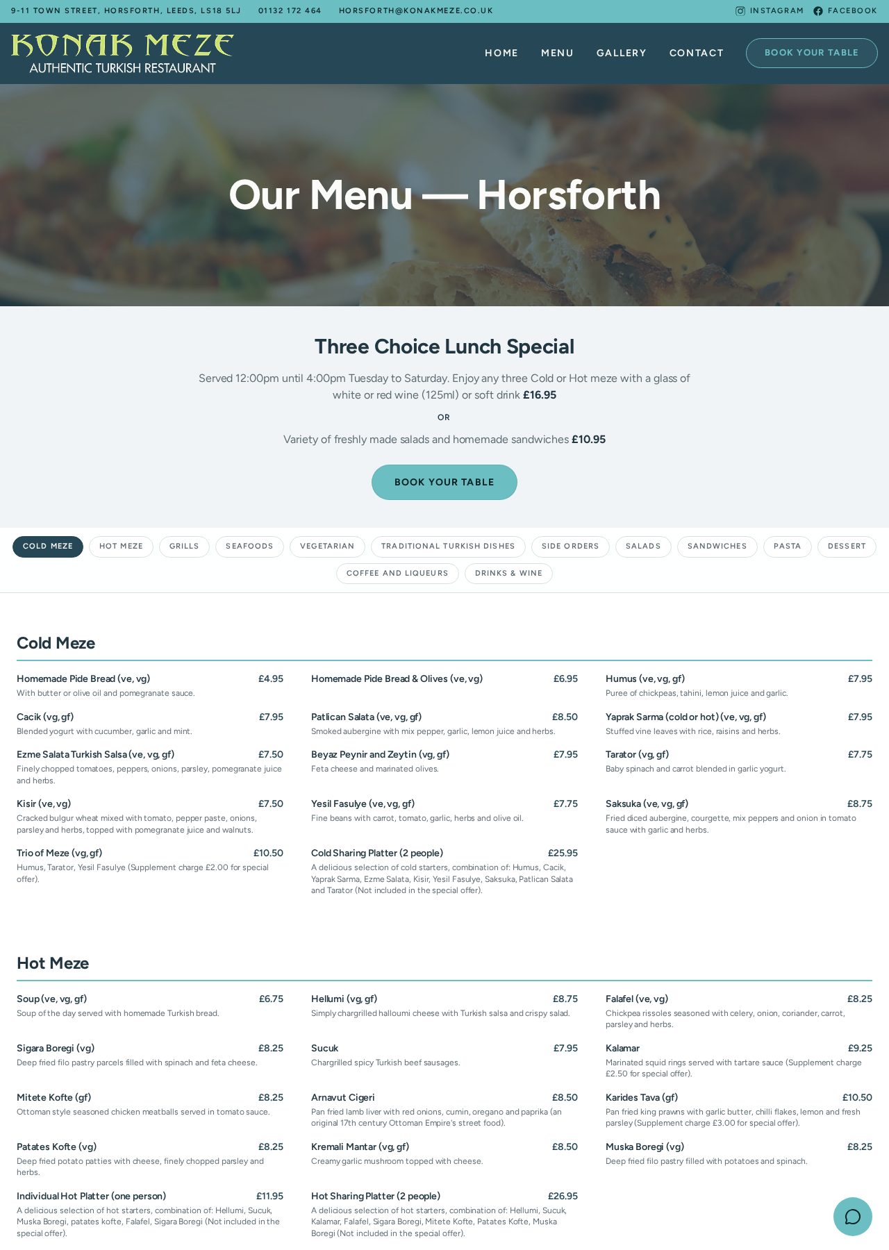 Konak Meze Horsforth menu page keeping the same structure for the second location